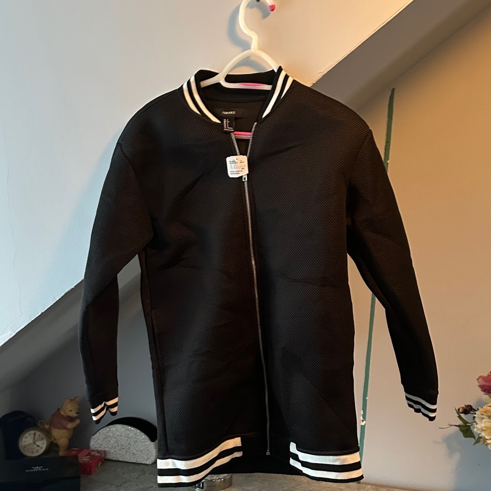 Forever 21 Black Mesh Jacket with White Trim